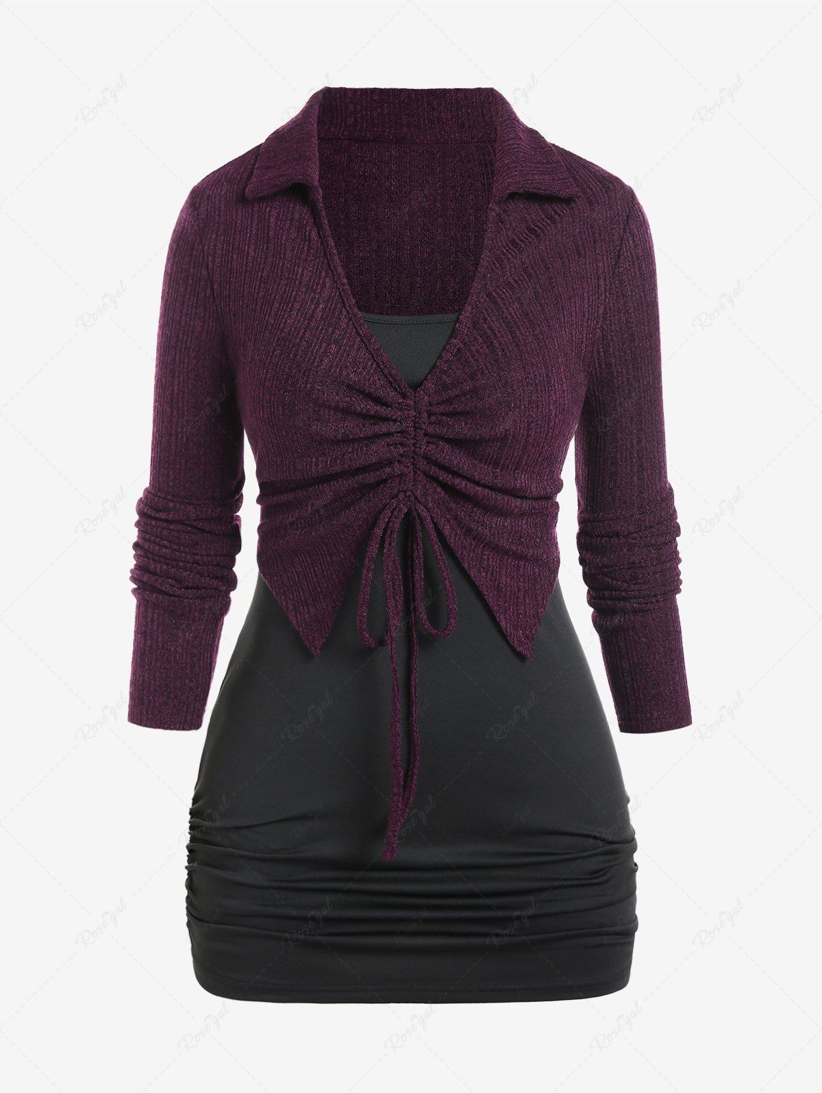 Sale Plus Size Ruched Camisole and Cinched Rib-knit Knitwear Set  