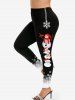 Ensemble de T-shirt Grande Taille à Motif Bonhomme de Neige et Flocon de Neige et Legging - Noir 