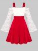 Plus Size Bicolor Lace Flare Sleeve Retro Dress -  
