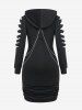 Gothic Chains Ladder Ripped Hooded Shrug Top and Bodycon Tank Dress Set -  