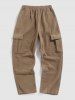 Solid Color Fuzzy Polar Fleece Cargo Pants -  