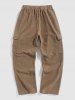 Solid Color Fuzzy Polar Fleece Cargo Pants -  