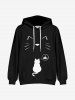 Kids Front Pocket Cartoon Cat Printed Pullover Hoodie -  