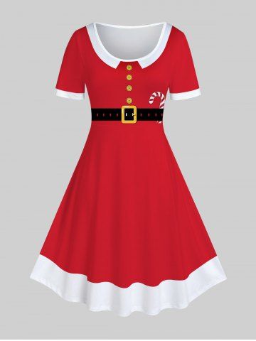 Plus Size Christmas 3D Print A Line Vintage Dress - RED - L | US 12