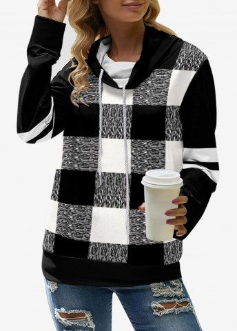 Plus Size Heaps Collar Colorblock Pullover Plaid Sweatshirt - BLACK - 5XL