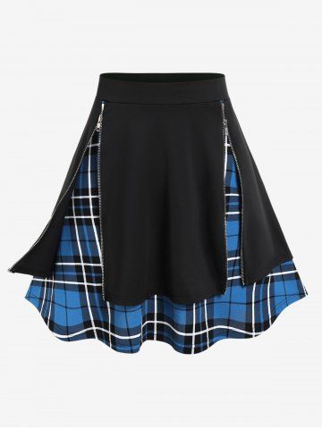 Plus Size Plaid Zipper Mini A Line Skirt - BLACK - 3X | US 22-24