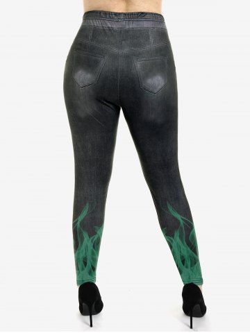 Plus Size 3D Jeans Flame Printed Skinny Jeggings