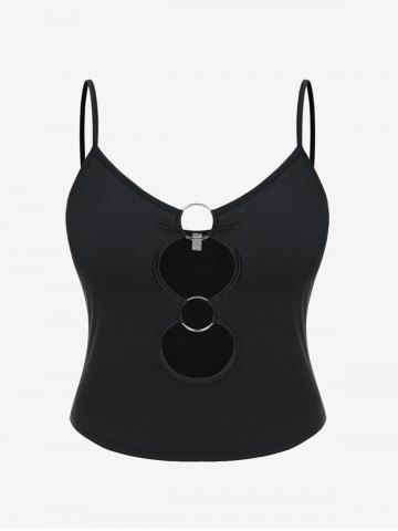 Plus Size O-ring Cutout Cropped Camisole - BLACK - 2X | US 18-20