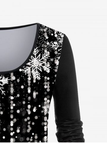 Plus Size 3D Sparkles Snowflake Lighting Printed Christmas T-shirt