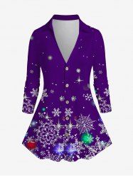 Plus Size 3D Sparkles Snowflakes Printed Christmas Shirt -  
