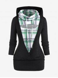 Plus Size Cowl Neck Peek and Boo Plaid 2 in 1 Top -  