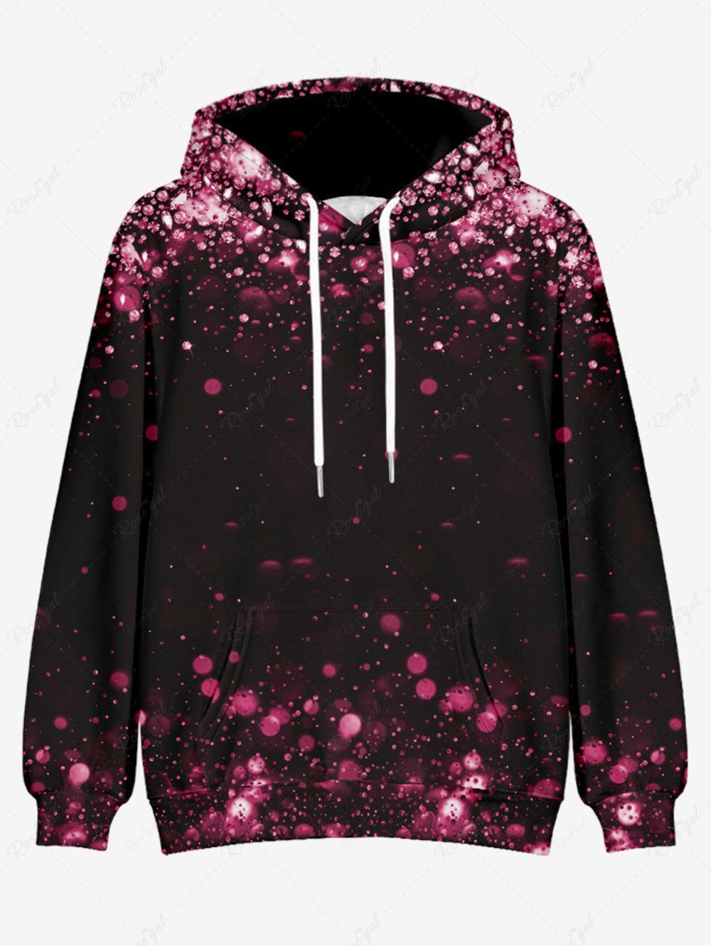 New Mens Glitter Sparkle Print Pullover Hoodie  
