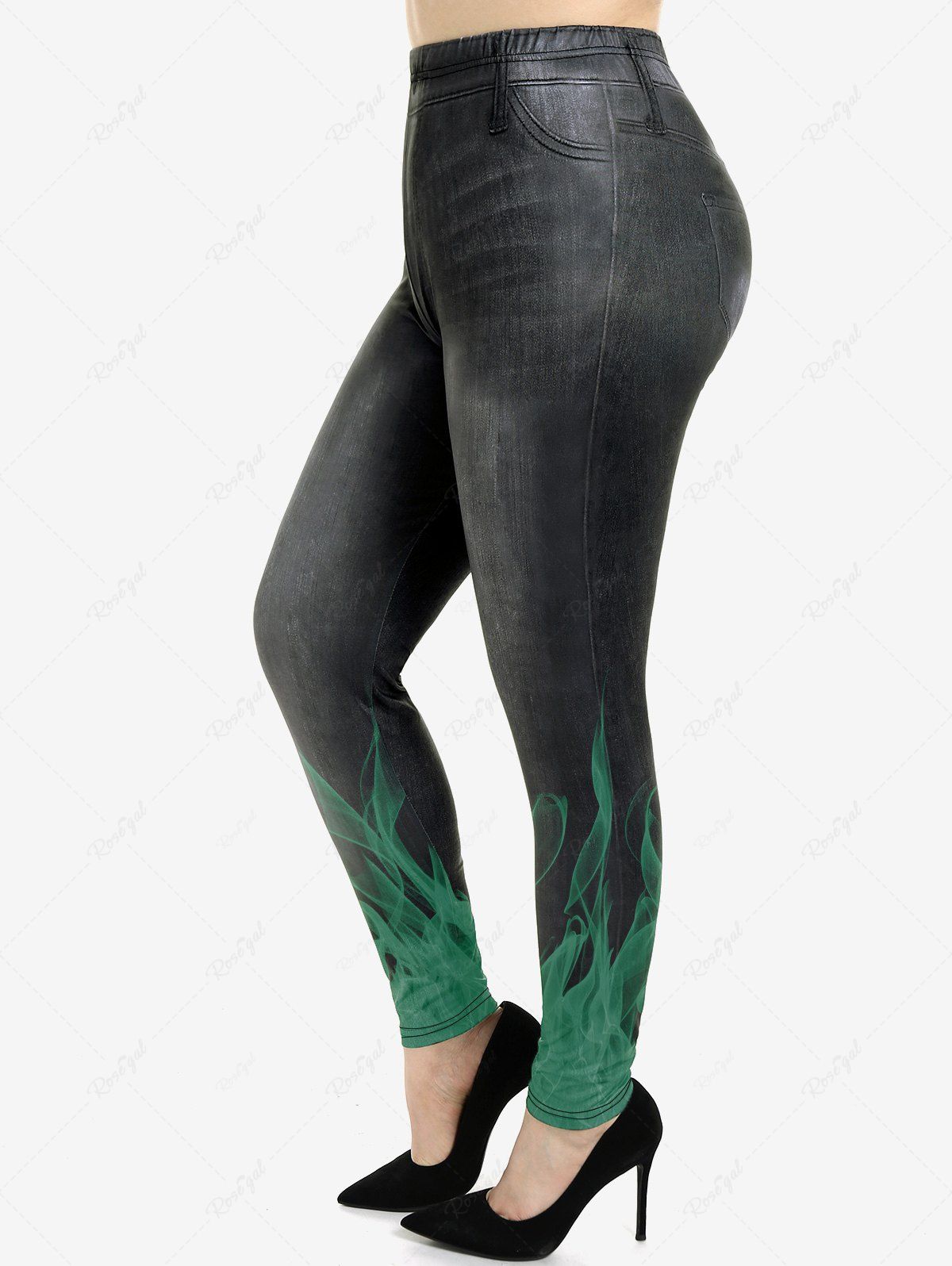 Latest Plus Size 3D Jeans Flame Printed Skinny Jeggings  
