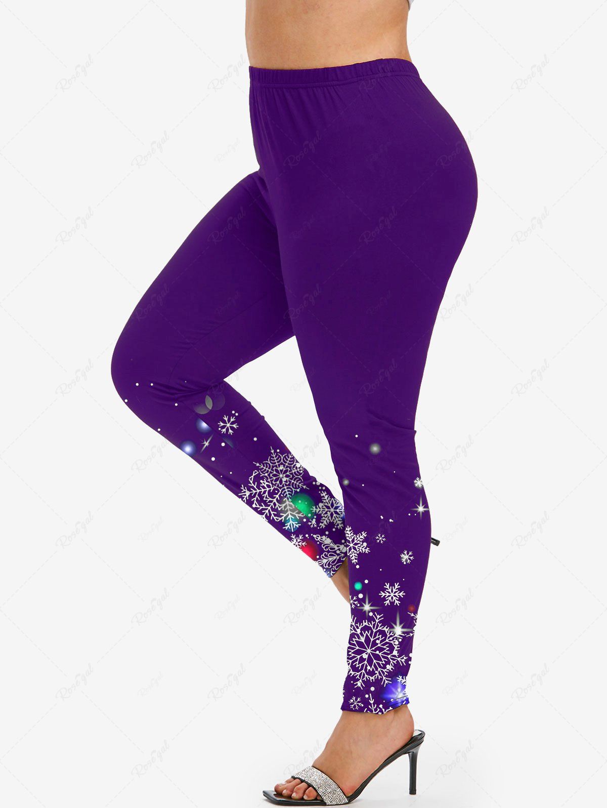 Buy Plus Size Christmas 3D Sparkles Snowflake Printed Skinny Leggings  