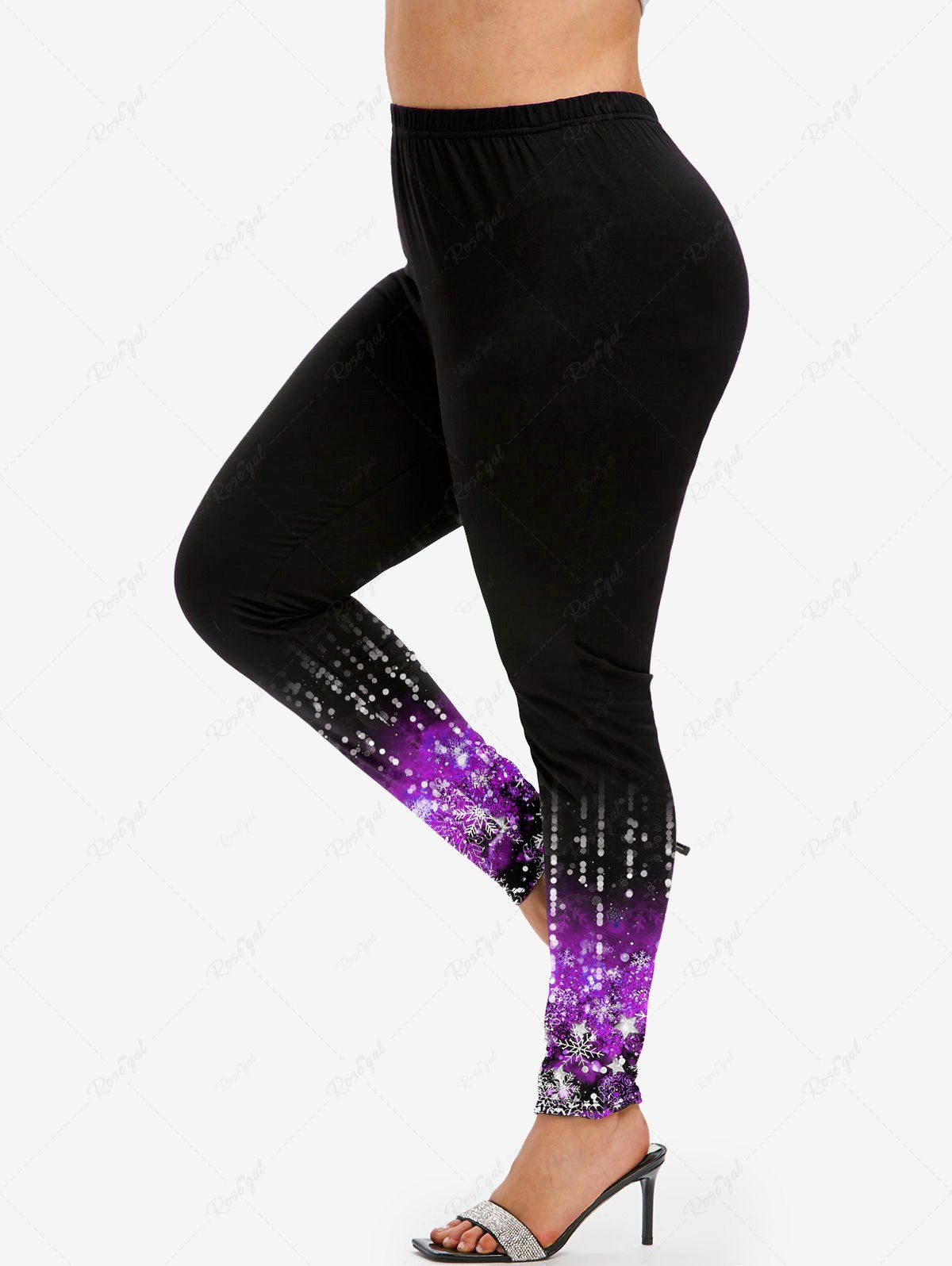 Unique Plus Size 3D Sparkles Snowflake Lighting Printed Skinny Christmas Leggings  