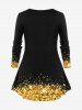 Plus Size 3D Sparkles Glitters Bowknot Printed Long Sleeves Tee -  