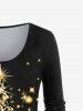Plus Size 3D Sparkles Glitters Bowknot Printed Long Sleeves Tee -  