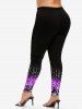 Plus Size 3D Sparkles Snowflake Lighting Printed Skinny Christmas Leggings -  