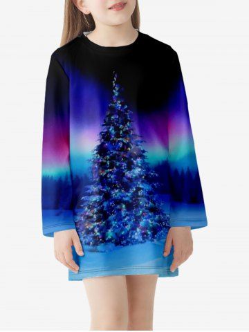 Kids Christmas Tree Printed Ombre Tee Dress