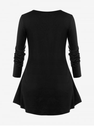 Gothic 3D Zipper Buckles Rose Printed Long Sleeves Tee