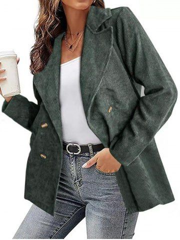 Textured Plain Color Long Sleeve Shacket - DEEP GREEN - M