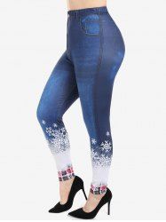 Plus Size Christmas Snowflake Plaid 3D Jeans Printed Jeggings -  