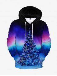 Men Christmas Tree Printed Ombre Flocking Lined Front Pocket Pullover Hoodie -  