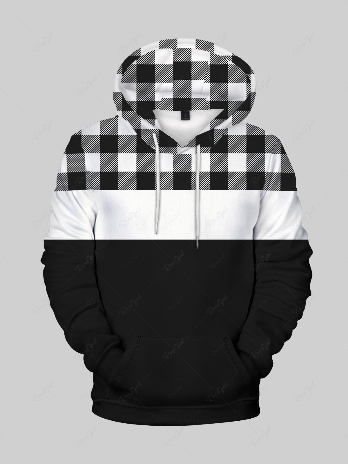 Shop Mens Checked Colorblock Front Pocket Flocking Lined Hoodie  