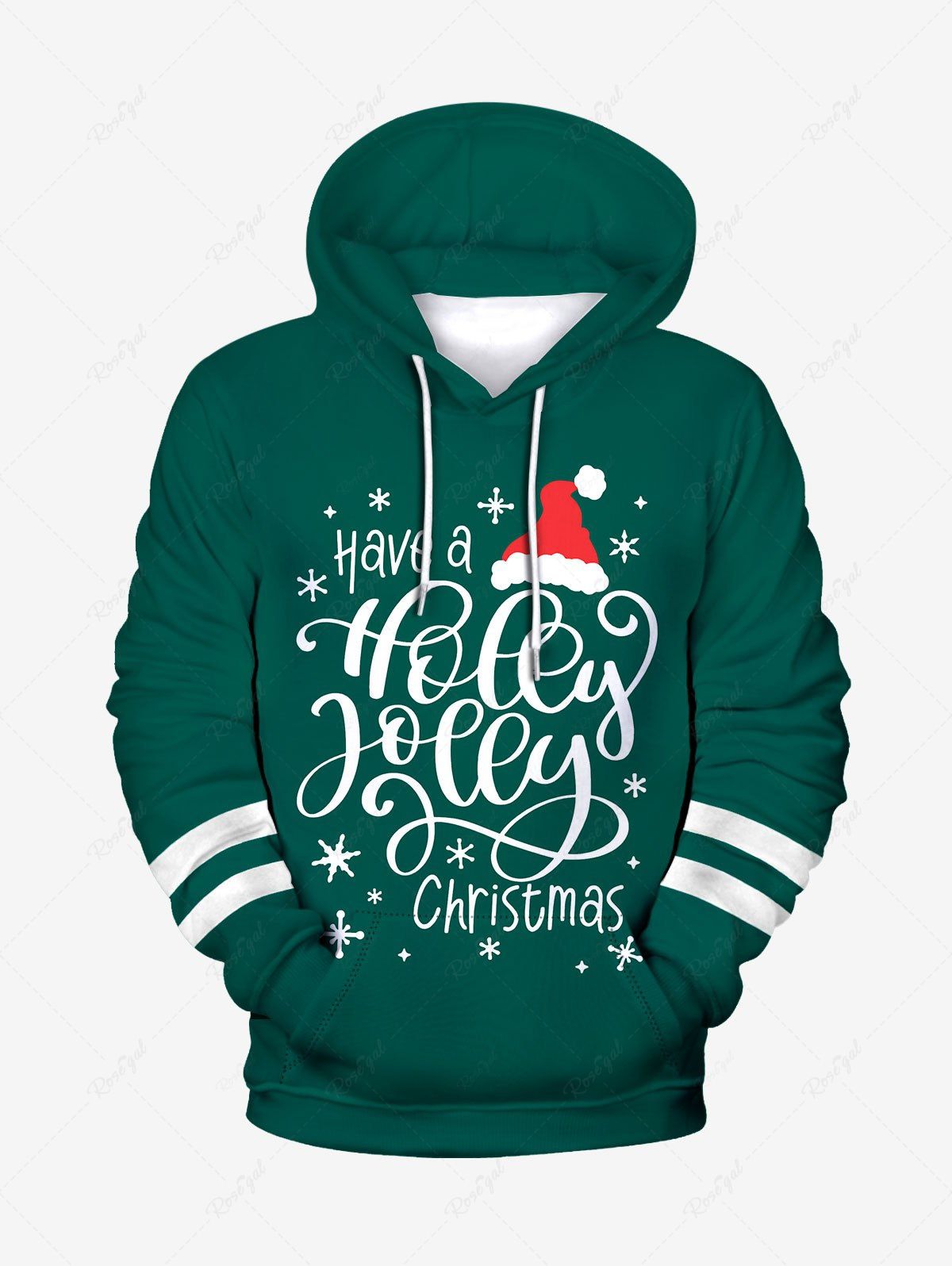 Buy Plus Size Christmas Graphic Kangaroo Pocket Hoodie  