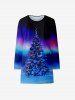 Kids Christmas Tree Printed Ombre Tee Dress -  