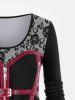 T-shirt Gothique Bouclé à Imprimé 3D Rose Zippé à Manches Longues - Rouge foncé 2x | US 18-20