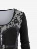 T-shirt Gothique Bouclé à Imprimé 3D Rose Zippé à Manches Longues - Noir L | US 12