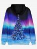 Plus Size Christmas Tree Printed Ombre Flocking Lined Pullover Hoodie with Pocket -  