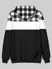 Mens Checked Colorblock Front Pocket Flocking Lined Hoodie -  