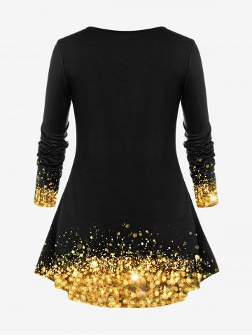 Christmas 3D Sparkles Printed Tee and Glitters Bowknot Printed Leggings Plus Size Matching Set