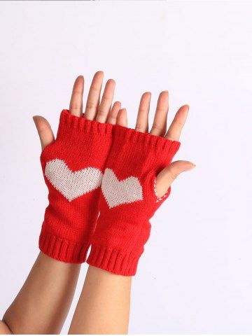 Warm Heart Knitted Fingerless Gloves - RED