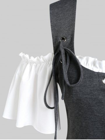 Plus Size Lace Up Cold Shoulder 2 in 1 T-shirt