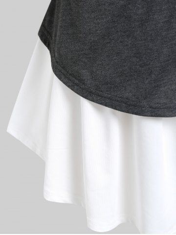 Plus Size Lace Up Cold Shoulder 2 in 1 T-shirt