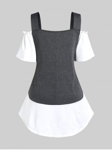 Plus Size Lace Up Cold Shoulder 2 in 1 T-shirt
