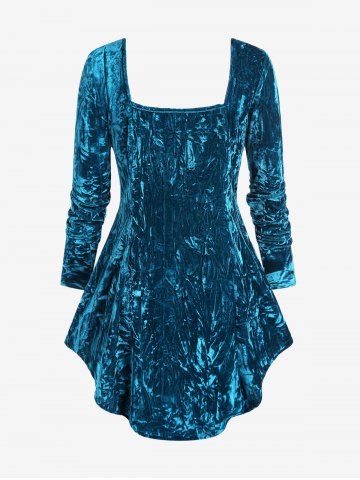 Gothic Crushed Velour Caged Strappy Cutout Zip Front High Low Top