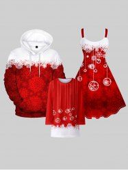 Mini Robe de Chemise de Noël à Imprimé Flocon de Neige et Boule pour Filles - Rouge 140