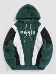 PARIS Embroidered Fuzzy Faux Fur Hoodie -  