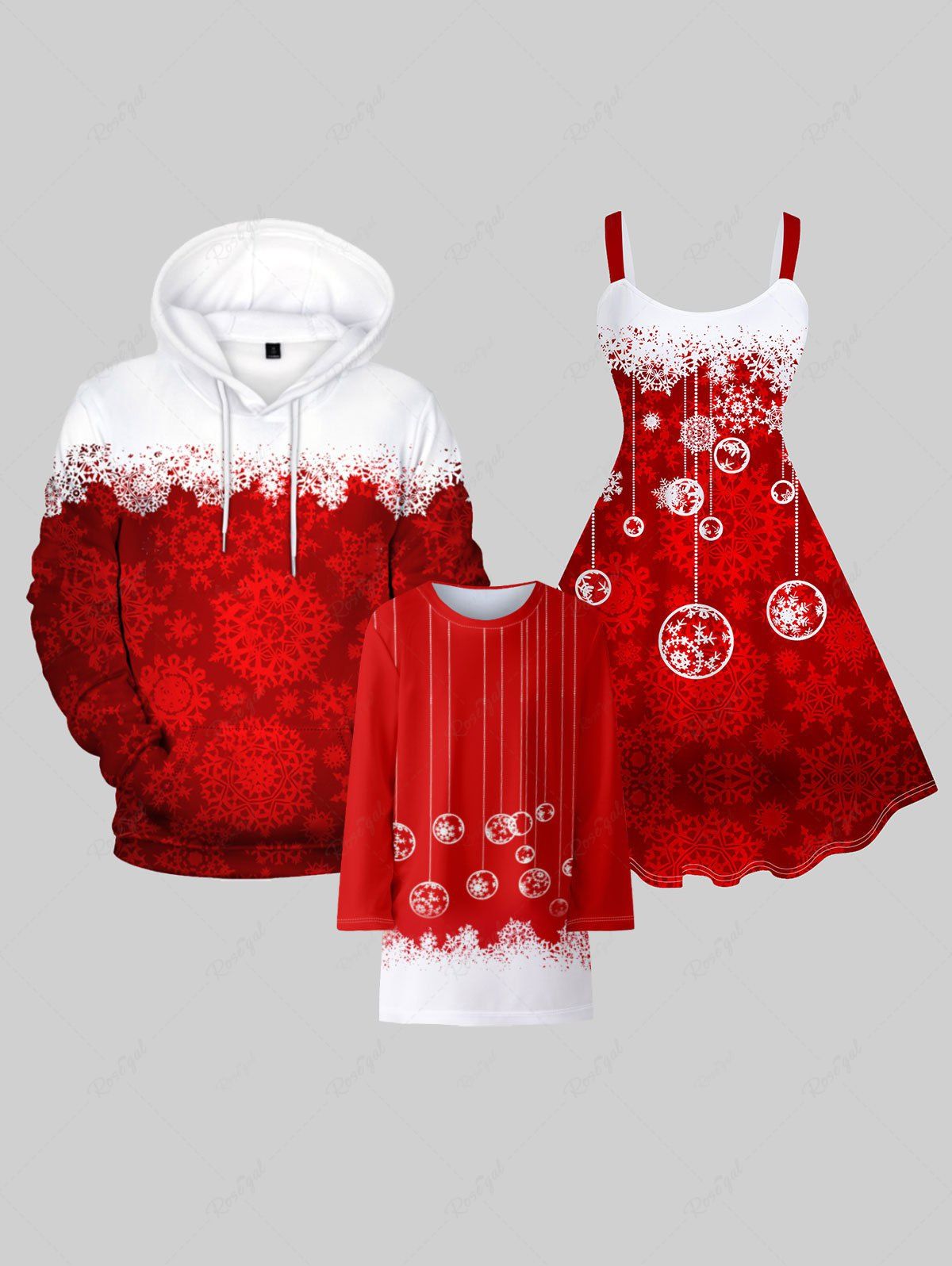 Mini Robe de Chemise de Noël à Imprimé Flocon de Neige et Boule pour Filles Rouge 150