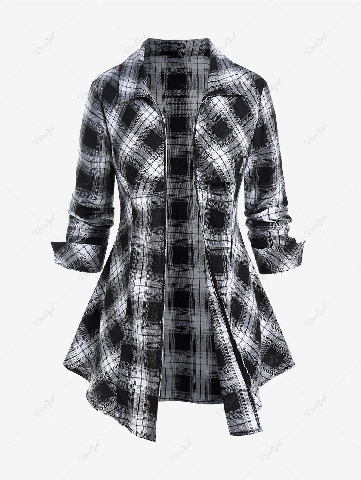 Chemise à Carreaux Zippée de Grande Taille Noir M | US 10