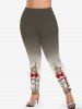 Christmas Balls Bowknot Printed Long Sleeves Ombre Tee and Leggings Plus Size Outfit -  
