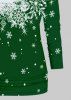 Ensemble de Haut de Noël Croisé à Imprimé Flocon de Neige à Manches Longues à Col Oblique et de Camisole Simple - Vert profond XL
