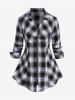 Plus Size Full Zipper Plaid Shirt -  