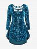 Top Haut Bas Gothique Découpé Zippé en Velours à Bretelle en Cage - Bleu 1X | US 14-16