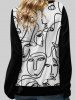 Plus Size Portrait Sketch Printed Notched Lace-up Pullover Sweatshirt -  