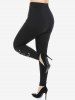 Plus Size Lace Panel Buckles Flocking Lined Skinny Leggings -  